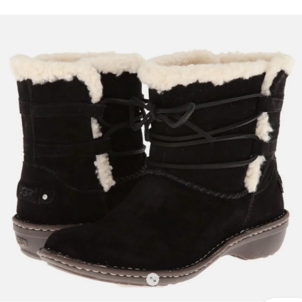 UGG Rianne Black Suede Lace-Up Shearling Ankle winter Boots size 10